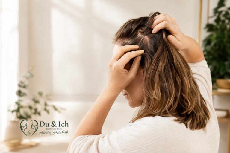 Frau mit juckender und empfindlicher Kopfhaut - Juckende Kopfhaut - Haartherapie-studio in Nürnberg - Du & Ich