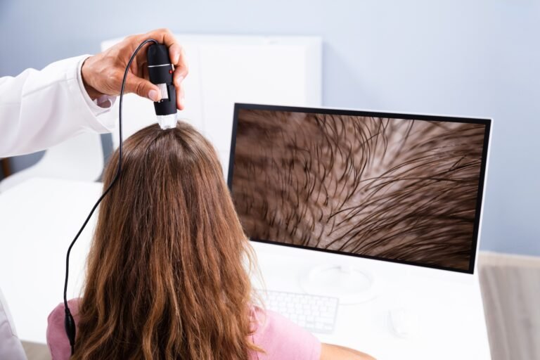 Kopfhautanalyse bei Haarausfall mit digitaler Kopfhautkamera bei Du & Ich in